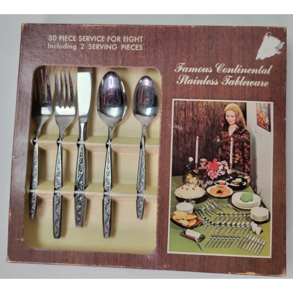 Vintage NIB Continental Gypsy Stainless Flatware 50pc‎ Service 8 Settings Japan